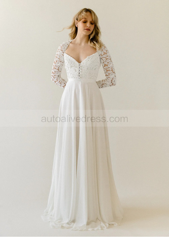 Fitted Sleeves Ivory Lace Tulle Modern Wedding Dress